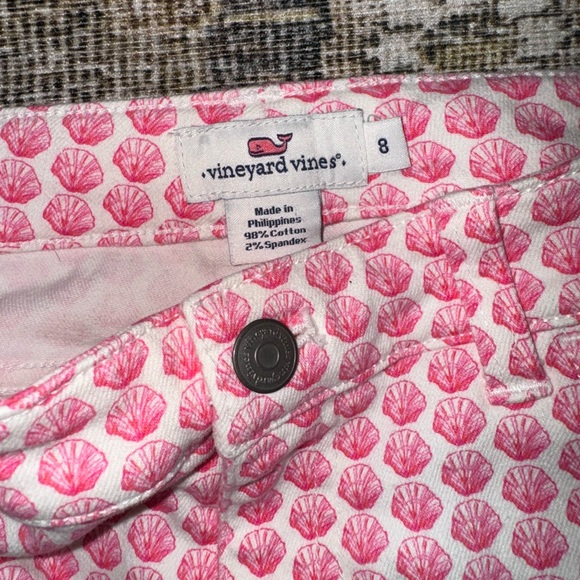Vineyard Vines Sz 8 Pink/ White Seashell‎ All Over Print 5-Pocket Straight Pants - Picture 3 of 3